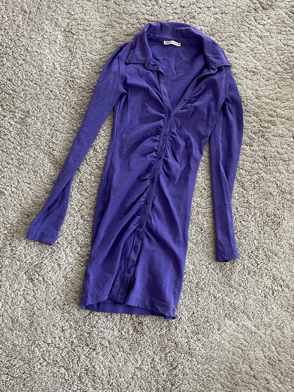 Zara Deep Purple Ruched Button-Front Knit Dress